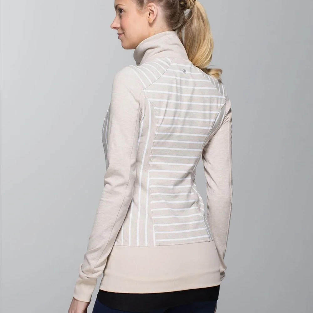 Lululemon Nice Asana Jacket -Deauville Stripe Heathered Cashew/White Size 10